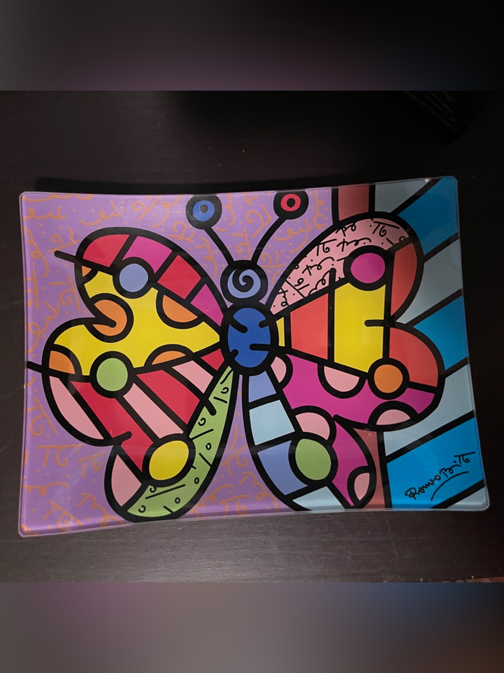 Colorful Butterfly Glass Serving Platter - Multicolor